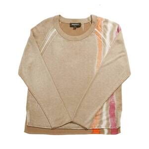 NEW REPEAT CASHMERE women's cashmere printed stripe pullover sweater in tan